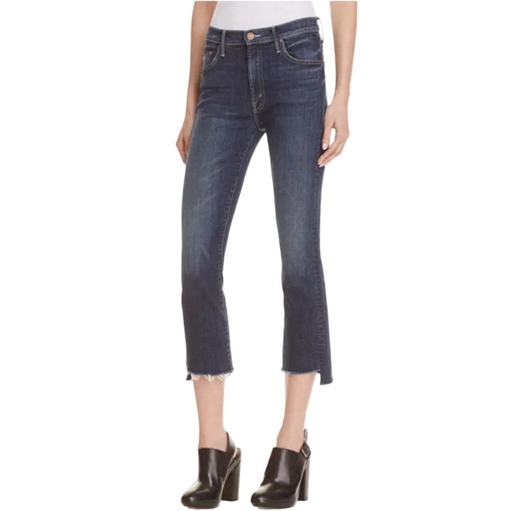 MOTHER The Insider Crop Step Fray Bootcut Denim Jean Here Kitty Kitty Wash Sz 26